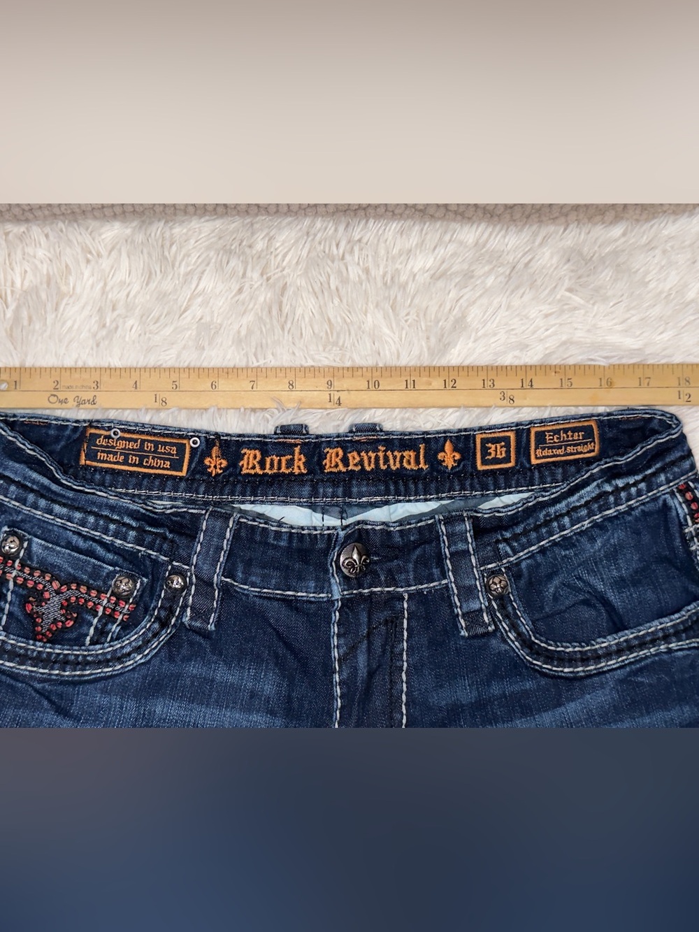 Rock Revival Men’s Denim Blue Jeans Relaxed Straight Echtar Size 36x30 - Picture 13 of 16